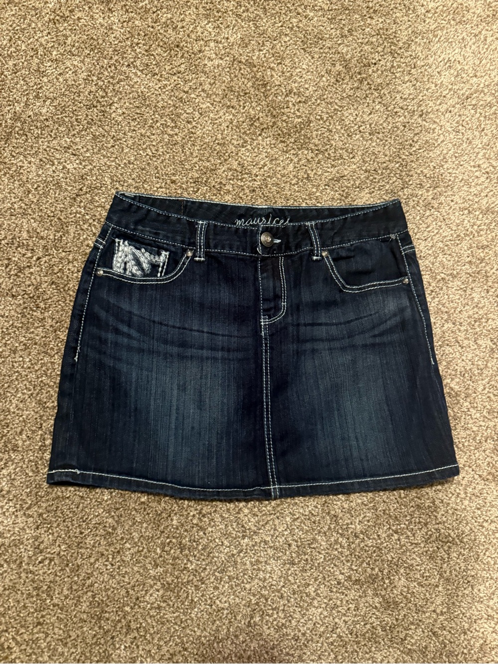 Maurices Indigo Denim Mini Skirt with Contrast Stitching